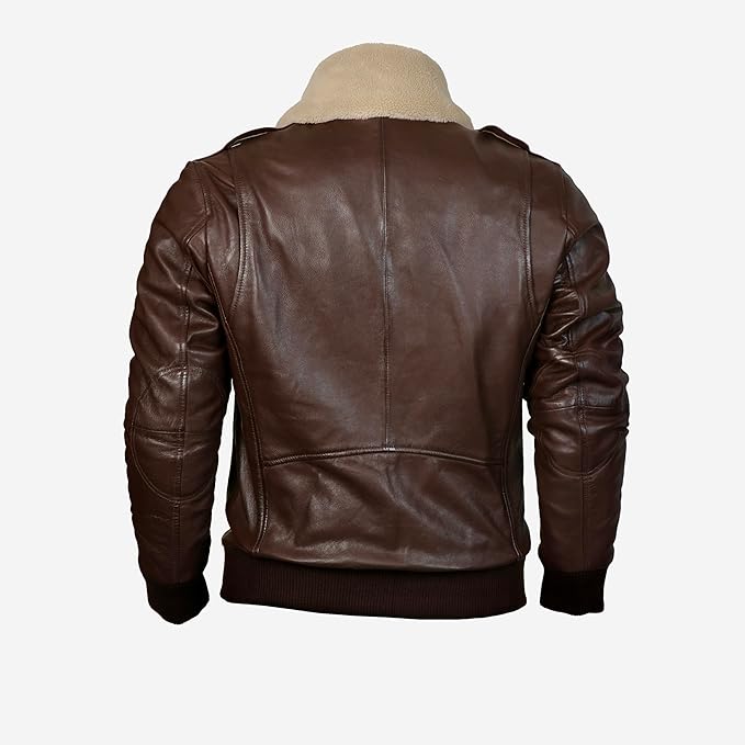 Men's Genuine Lambskin Leather Bomber Jacket with Removable Sherpa Collar – Brown Premium Aviator Style
