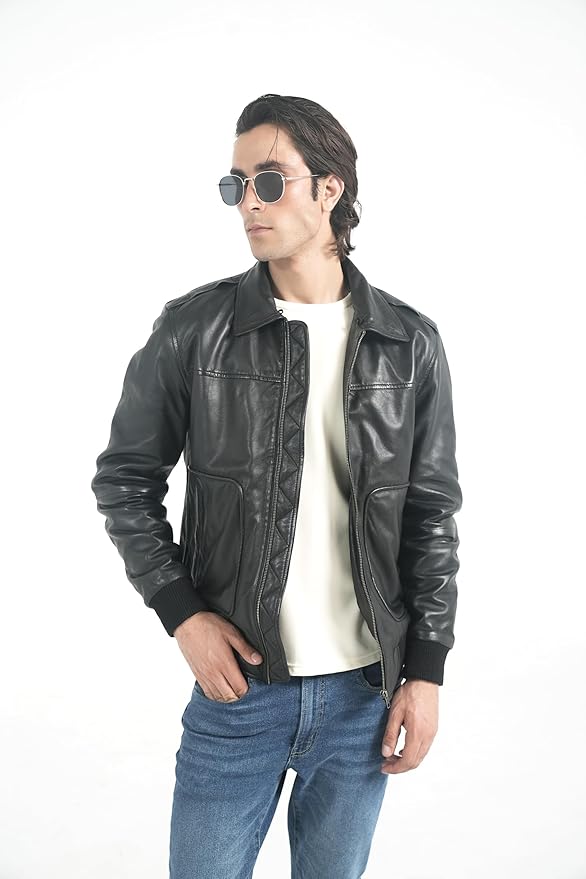 Men's Genuine Lambskin Leather Bomber Jacket with Removable Sherpa Collar – Brown Premium Aviator Style