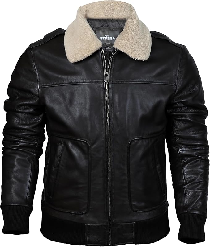 Men's Genuine Lambskin Leather Bomber Jacket with Removable Sherpa Collar – Brown Premium Aviator Style