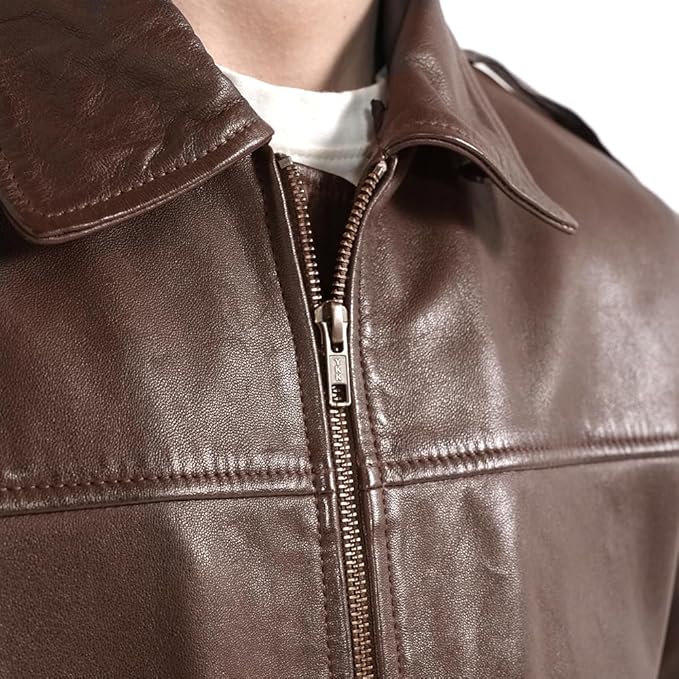 Men's Genuine Lambskin Leather Bomber Jacket with Removable Sherpa Collar – Brown Premium Aviator Style