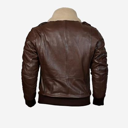 Men's Genuine Lambskin Leather Bomber Jacket with Removable Sherpa Collar – Brown Premium Aviator Style