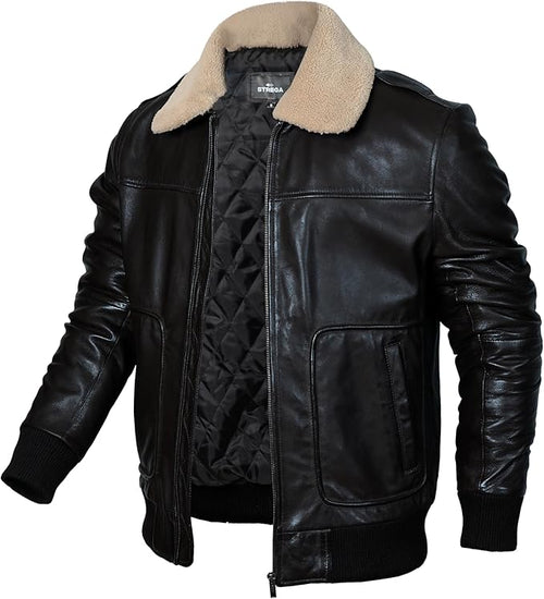 Men's Genuine Lambskin Leather Bomber Jacket with Removable Sherpa Collar – Brown Premium Aviator Style